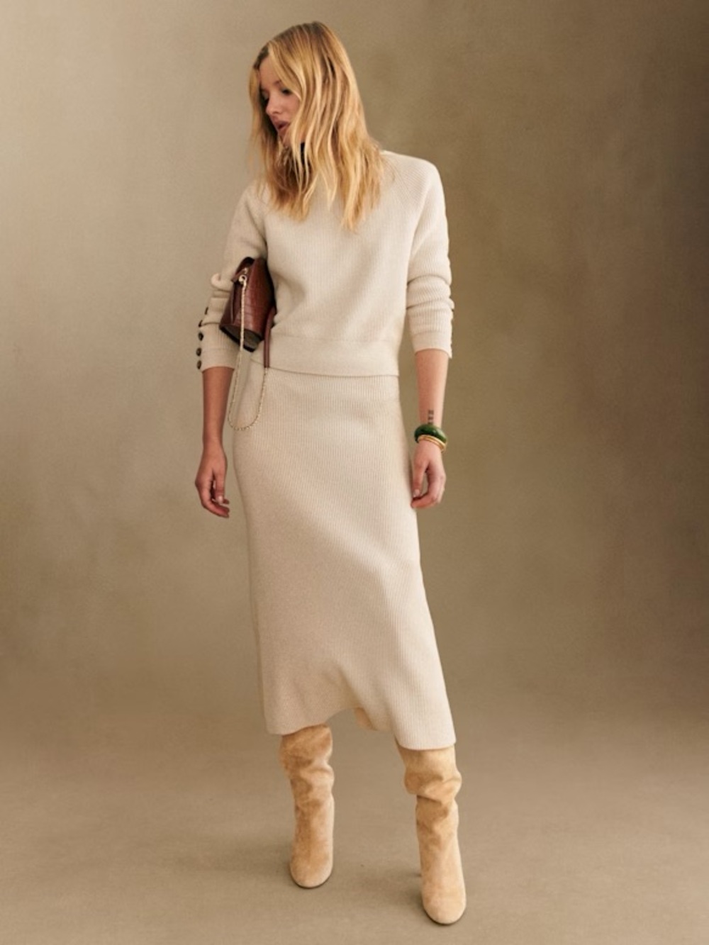 Sezane Sami Jumper and Naelle Skirt Set Natural Beige Size Large